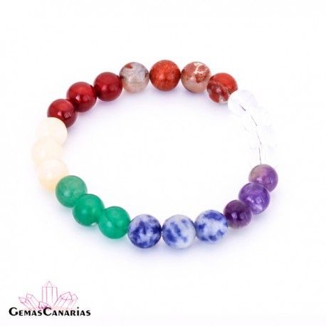 Pulsera Bola 7 Chakras Minerales 8 mm Pulsera Bola 7 Chakras Minerales 8 mm