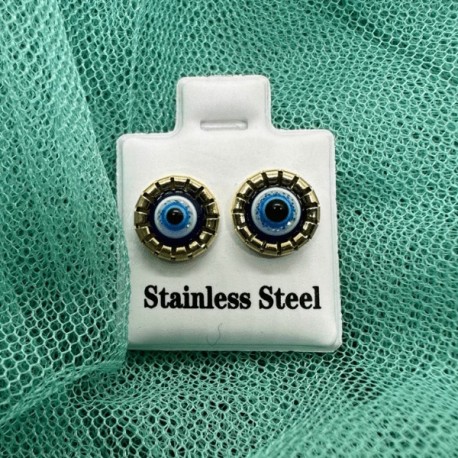 Pendientes de Ojo Turco Azul Acero Dorado