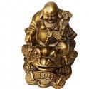Figura de Buda Feliz Sobre Rana Bronce